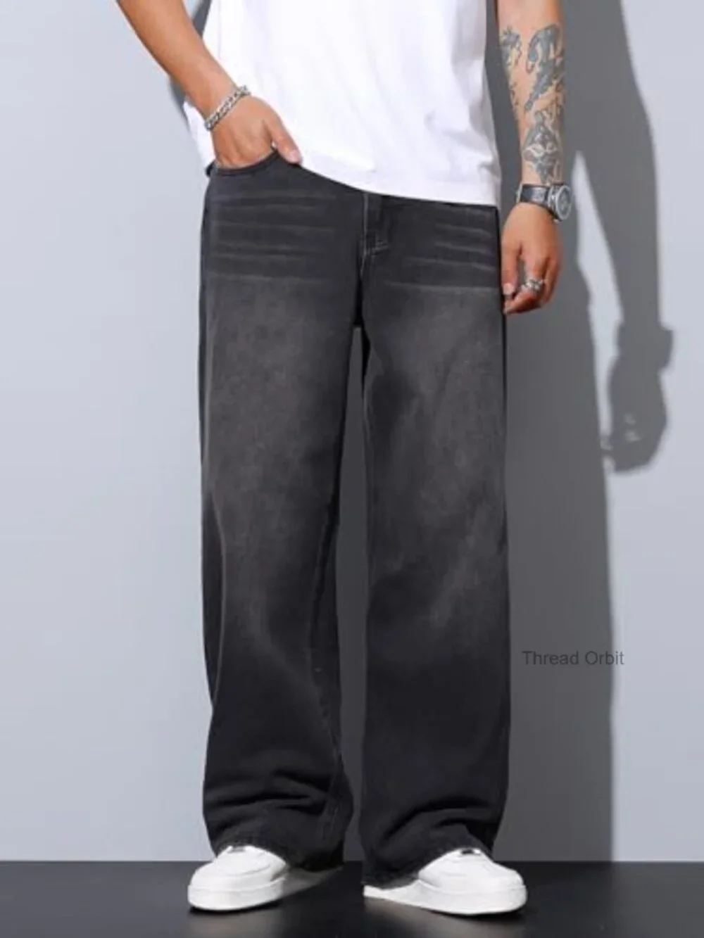 Baggy Y2K Wide Leg Denim Jeans Hip Hop Skater Pants Loose Fit Trousers 2000s